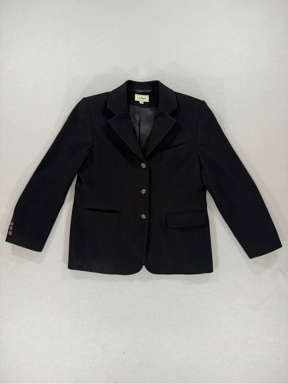 L.L.Bean Wool Cashmere Blend Blazer Jacket Womens 10 Petite Black USA Made